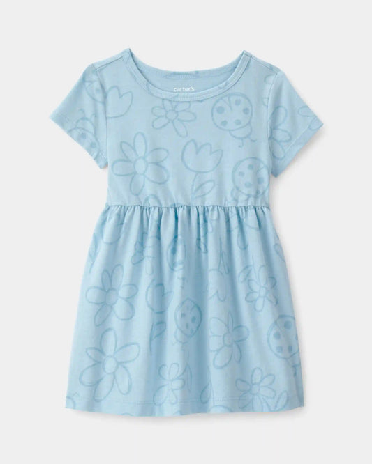Baby Girl Floral Ladybug Short-Sleeve Dress - Blue