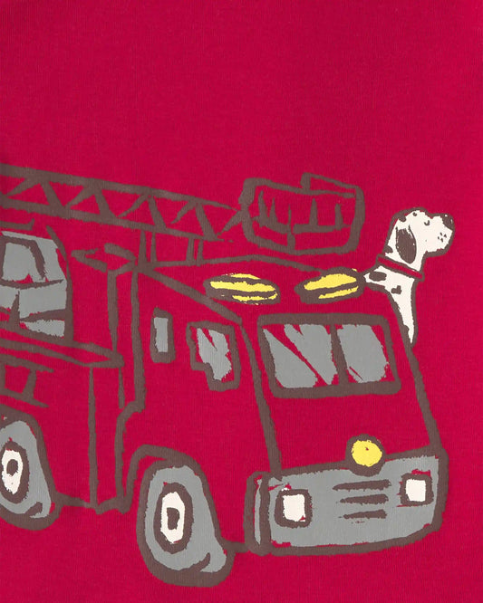Baby Boy Firetruck Striped 100% Cotton Snug Fit 4-Piece Pajama Set - Red/White