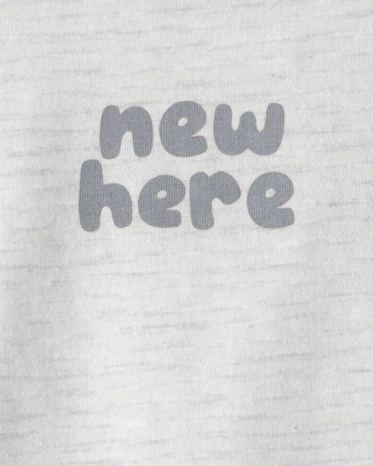 Baby 'New Here' Graphic Bodysuit - Grey