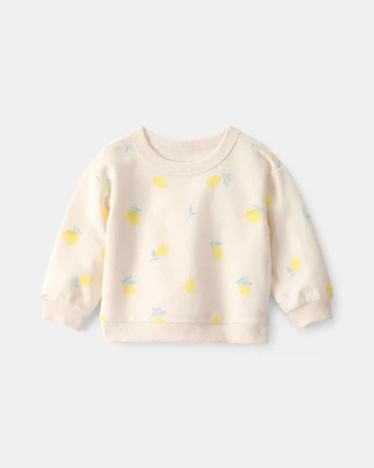 Baby Girl Lemon French Terry Pullover Sweatshirt - Ivory