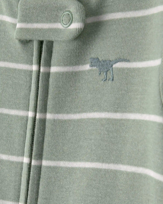 Baby 2-Pack Dinosaur Striped Snug Fit 1-Piece Pajama - Green/Cream