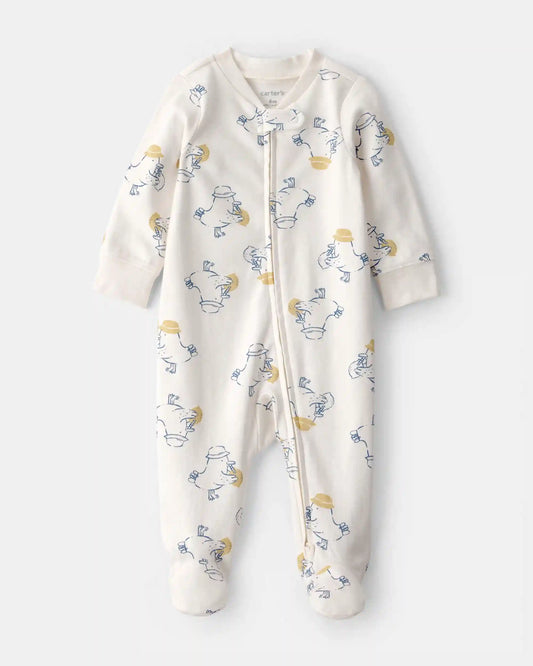 Baby Duck 2-Way Zip 100% Cotton Sleep & Play Pajama - Cream