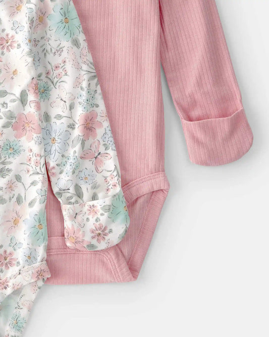 Baby Girl 2-Pack Butterfly Garden PurelySoft Multipack Bodysuits - Pink/Ivory