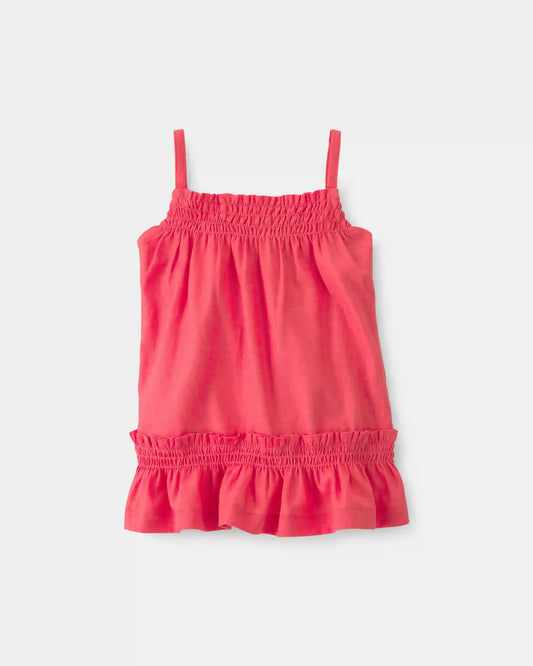 Baby Girl 2-Piece Linen Sleeveless Dress Set - Coral