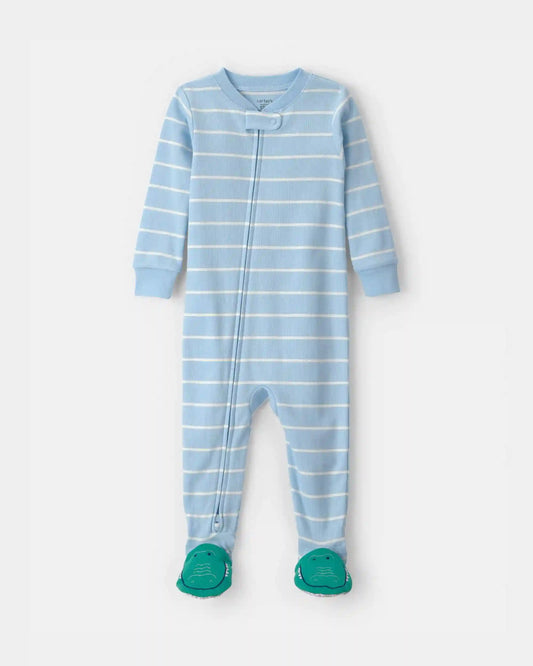 Baby Alligator Striped 100% Cotton Snug Fit 1-Piece Pajama - Blue