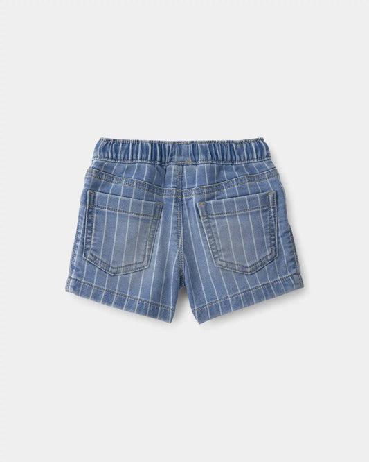 Baby Boy Striped Denim Drawstring Shorts - Medium Blue