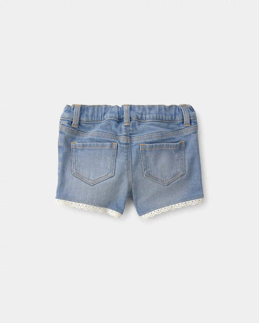 Baby Girl Eyelet Trim Denim Shorts - Light Wash