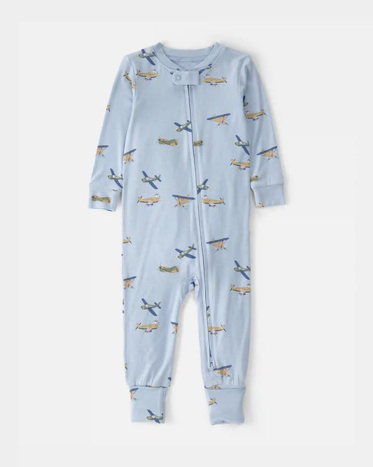 Baby Boy Plane PurelySoft 2-Way Zip 1-Piece Pajama - Blue