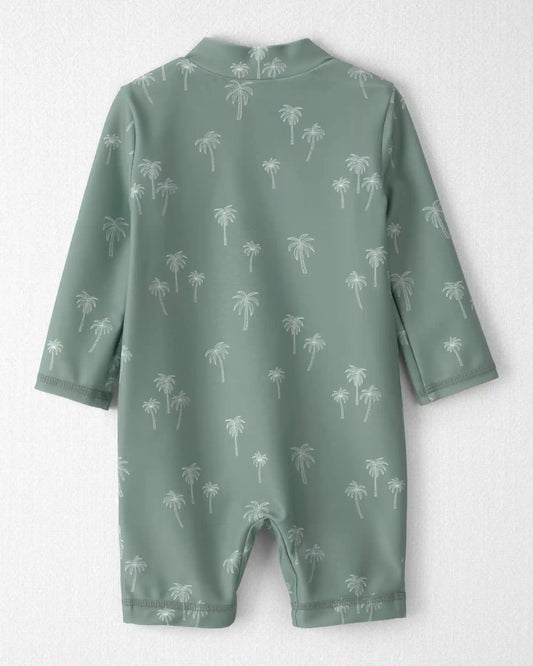 Baby Boy Recycled Long-Sleeve Rashguard Swimsuit in Palm Tree