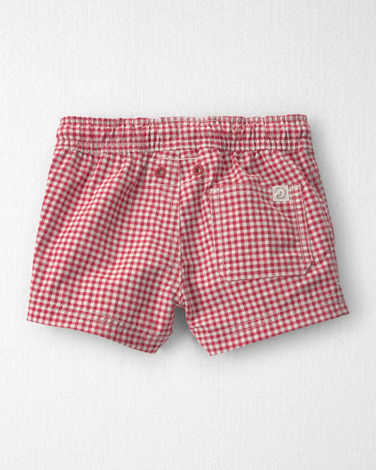 Baby Boy Recycled Swim Trunks in Red Gingham