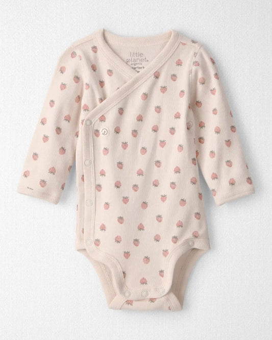 Baby Girl Organic Cotton Wrap Bodysuit in Strawberry Print