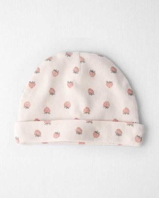 Baby Girl Organic Cotton Rib Cap in Strawberry