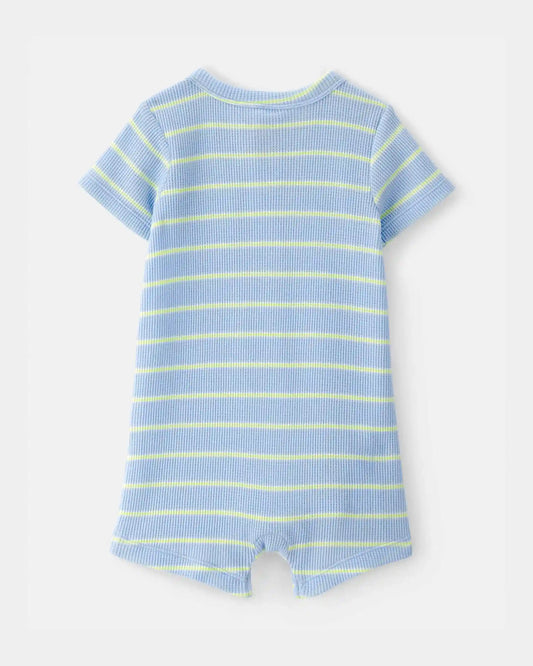 Baby Boy Striped Waffle-Knit Romper - Blue