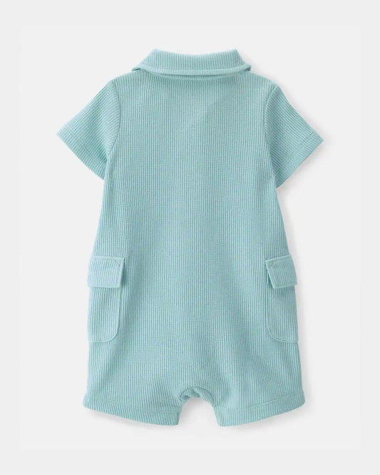 Baby Boy Waffle-Knit Polo Romper - Turquoise