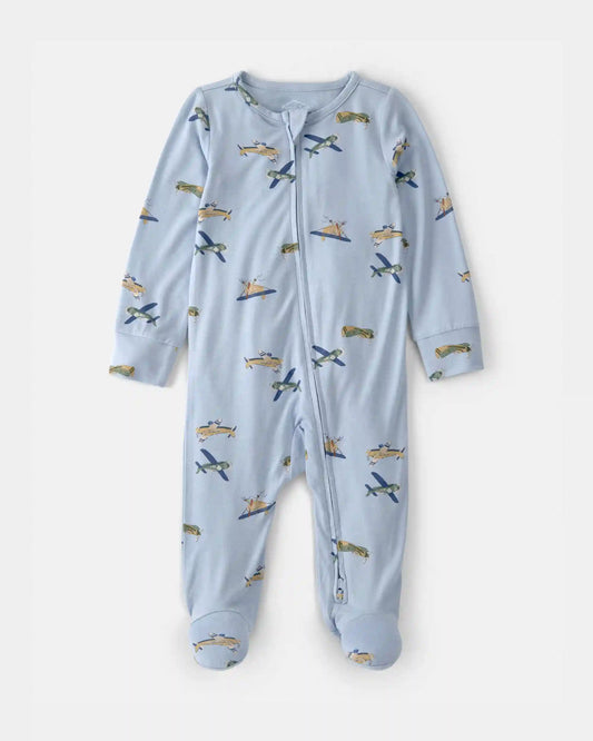 Baby Boy Plane 2-Way Zip PurelySoft Footie Sleep & Play Pajama - Blue