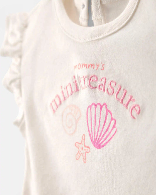 Baby Girl 2-Piece 'Mommy's Mini Treasure' Shell Bodysuit & Pant Set - Pink/Ivory