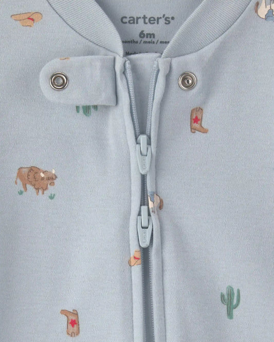 Baby Western 100% Cotton 2-Way Zip Sleep & Play Pajamas - Blue