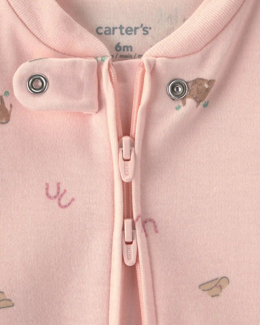 Baby Girl Western 100% Cotton 2-Way Zip Sleep & Play Pajamas - Pink