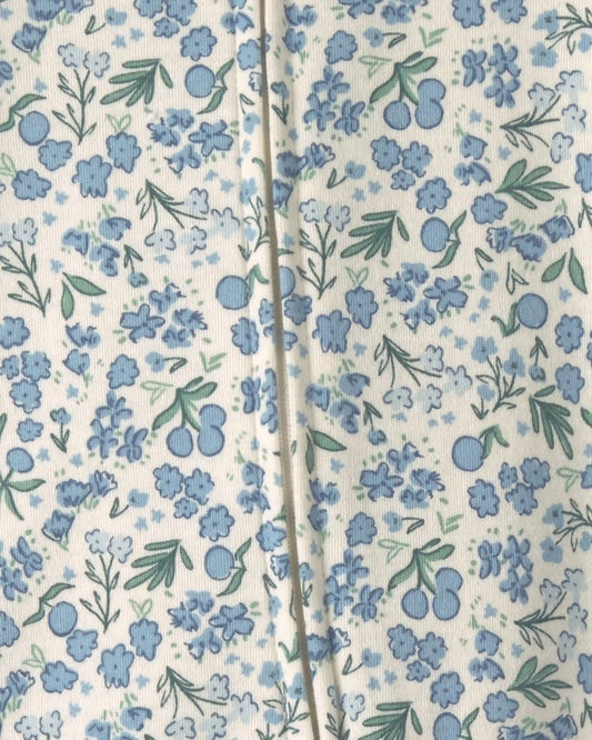 Baby Girl Floral 100% Cotton 2-Way Zip Sleep & Play Pajamas - Blue/Ivory