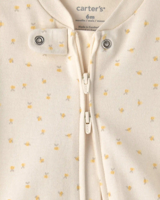 Baby Girl Bee 100% Cotton 2-Way Zip Sleep & Play Pajamas - Ivory