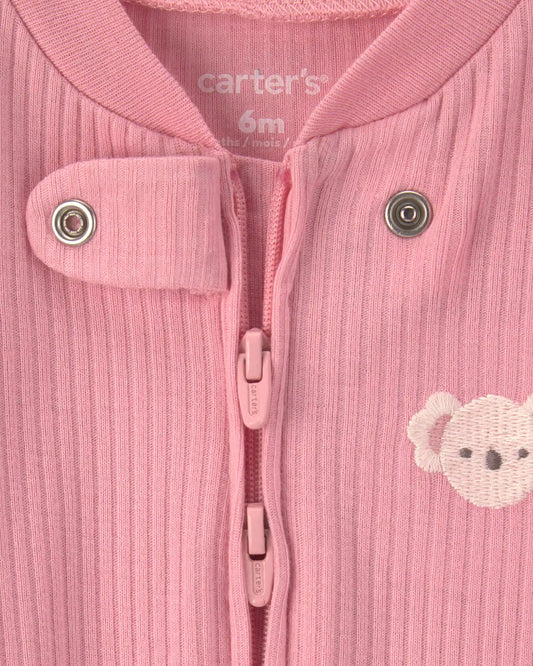 Baby Girl Koala Cotton 2-Way Zip Sleep & Play Pajamas - Pink