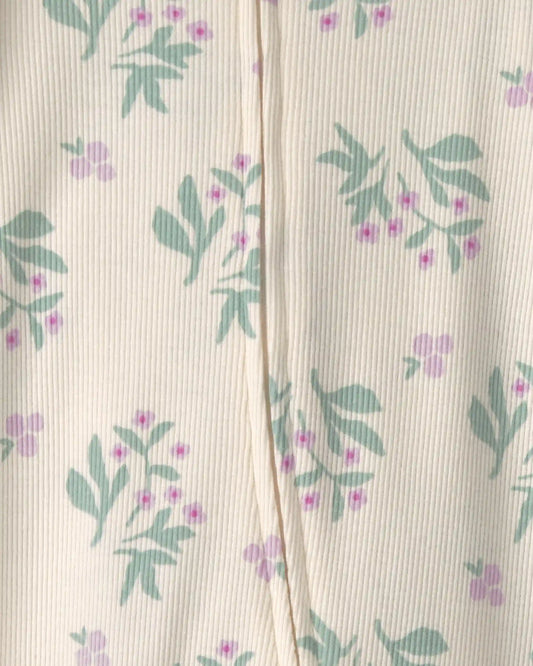 Baby Girl Floral Cotton 2-Way Zip Sleep & Play Pajamas - Ivory
