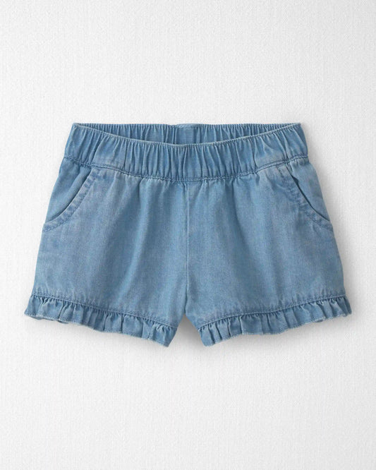 Baby Girl 2-Piece Chambray Top & Short Set Made with Organic Cotton in Blue Hibiscus