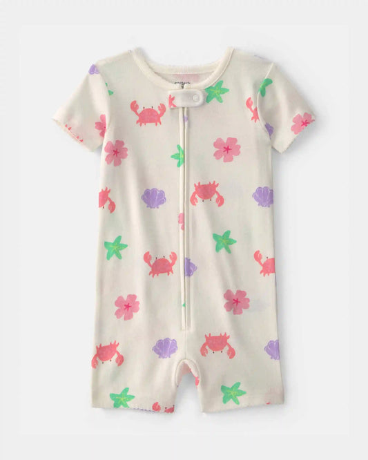 Baby Girl Sea Critters 100% Cotton 1-Piece Romper Pajama - Cream