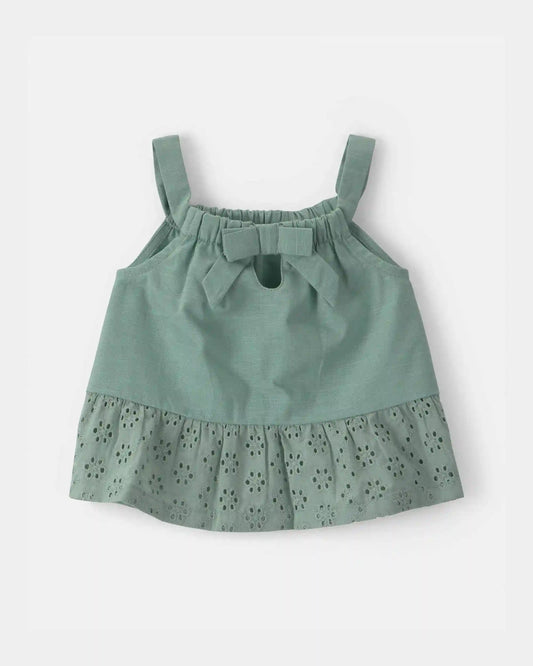 Baby Girl 2-Piece Eyelet Tank Top & Short Set - Green