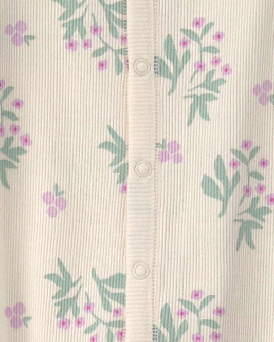 Baby Girl Floral Cotton Sleep & Play Pajamas - Ivory