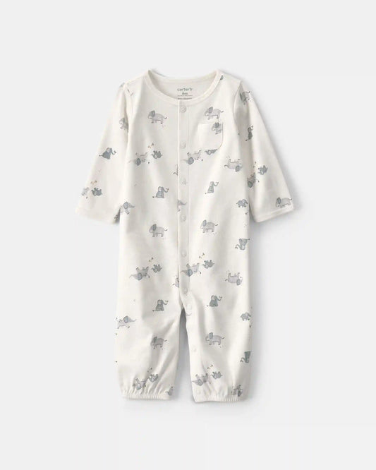 Baby Elephant 100% Cotton Converter Gown - Ivory