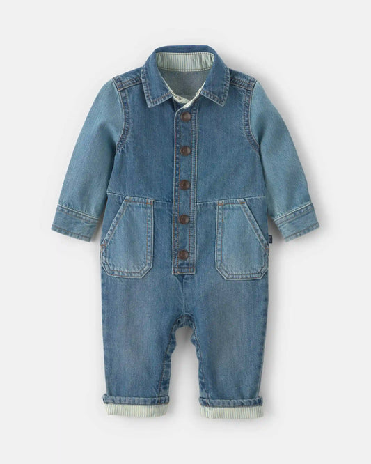 Baby OshKosh Logo Long-Sleeve Denim Jumpsuit - Medium Wash