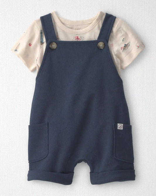Baby 2-Piece Organic Cotton Shortall Set in Coastal Vacation