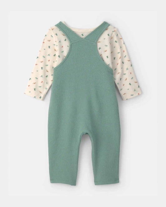 Baby 2-Piece Dinosaur Overall Set - Green/Ivory