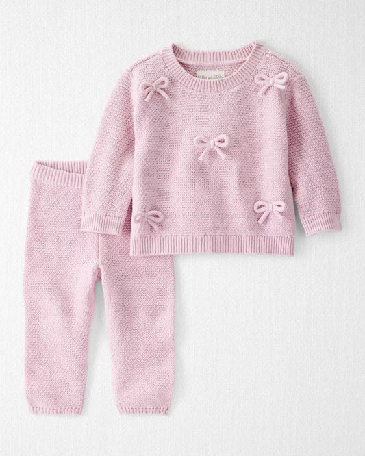 Baby Girl 2-Piece Organic Cotton Bow Knit Sweater & Pant Set