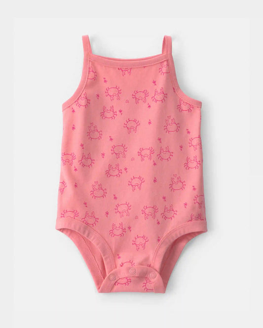 Baby Girl Crab Sleeveless Graphic Bodysuit - Coral
