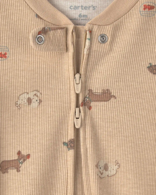 Baby Dog Cotton 2-Way Zip Sleep & Play Pajamas - Brown