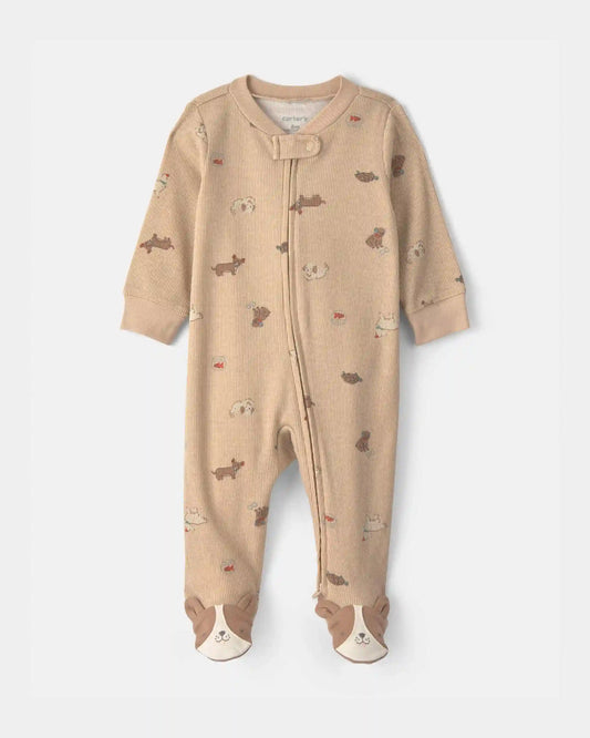Baby Dog Cotton 2-Way Zip Sleep & Play Pajamas - Brown