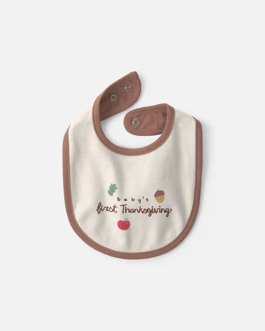 Baby 'Baby's First Thanksgiving' 100% Cotton Bib - Cream