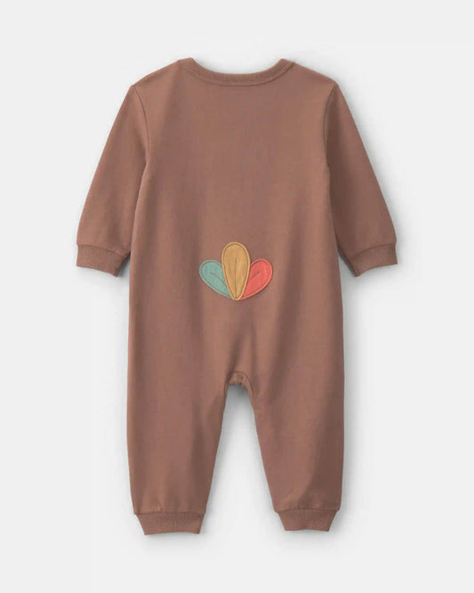 Baby Turkey Thanksgiving French Terry Long-Sleeve Jumpsuit - Brown