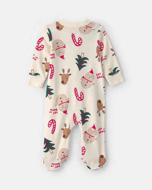 Baby Christmas Icon 100% Cotton 2-Way Zip Sleep & Play Pajamas - Cream