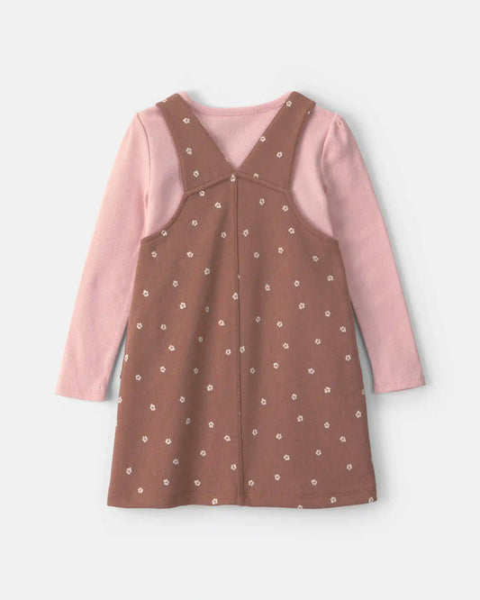 Baby Girl Floral French Terry Long-Sleeve Dress Set - Pink/Brown