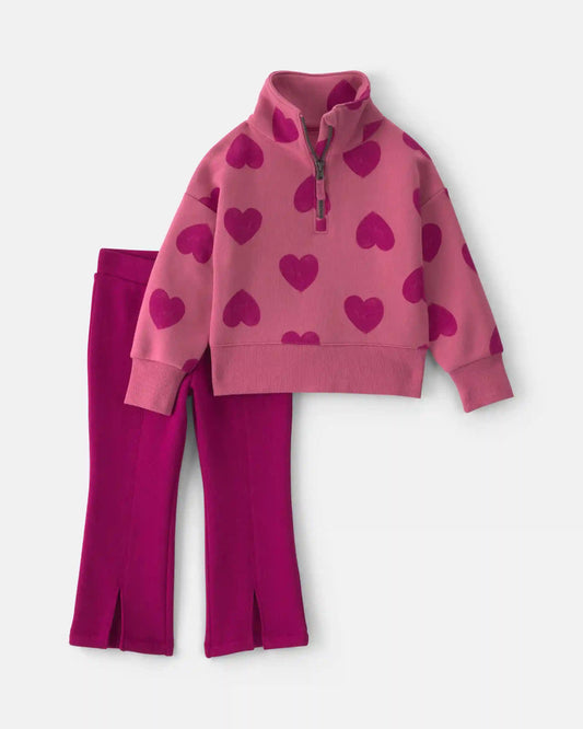 Baby Girl 2-Piece Heart Fleece Layering Set - Red/Pink
