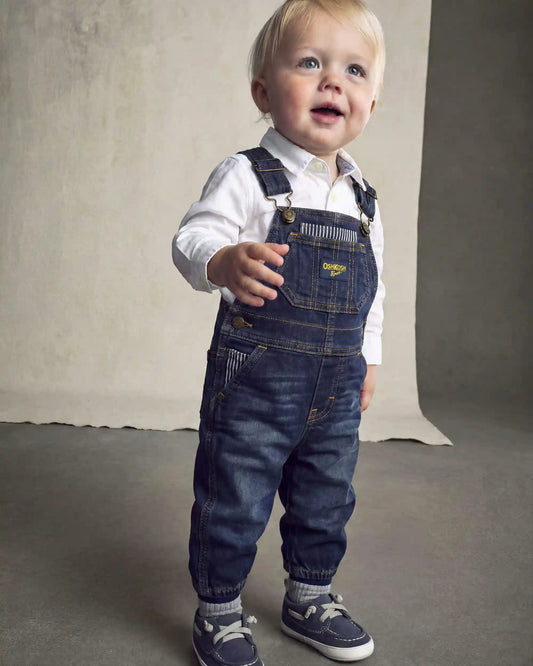 Baby Boy Denim Overalls - Dark Wash