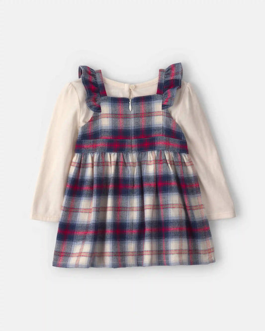 Baby Girl 2-Piece Plaid Flannel Long-Sleeve Dress Set