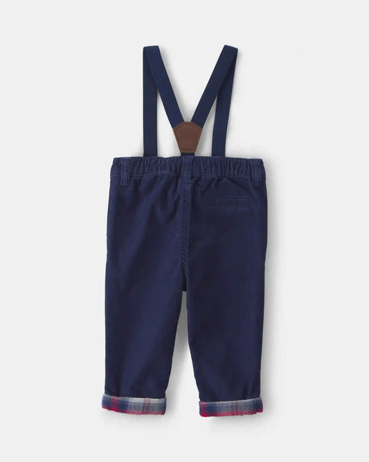 Baby Boy Corduroy Suspender Pants - Blue