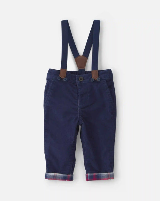 Baby Boy Corduroy Suspender Pants - Blue