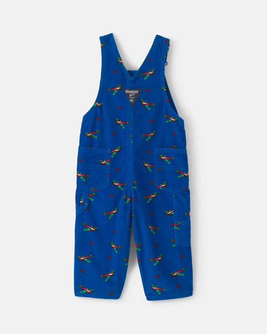 Baby Boy Plane Corduroy Overalls - Blue