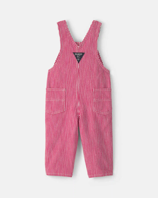 Baby Boy Hickory Stripe Overalls - Red/White