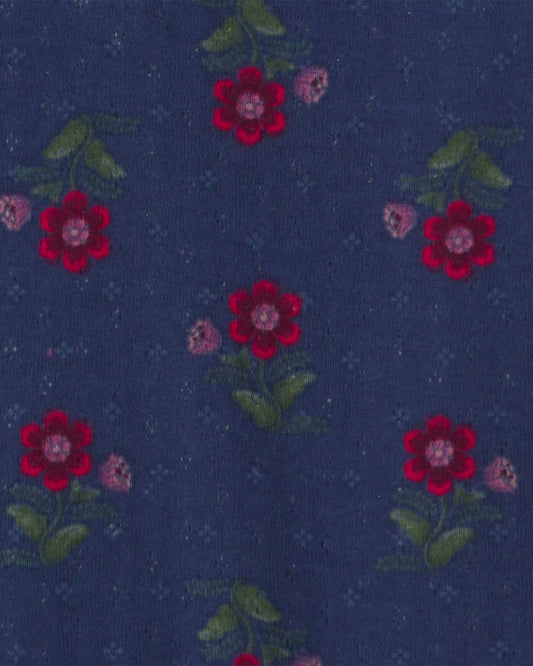 Baby Girl Floral Long-Sleeve Bodysuit - Navy Blue